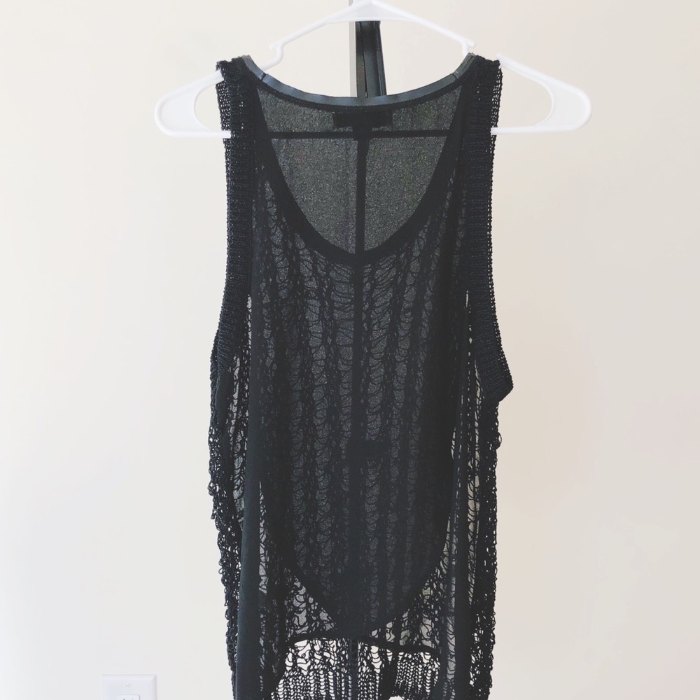 Crocheted Textured Tank with Leather Trim
